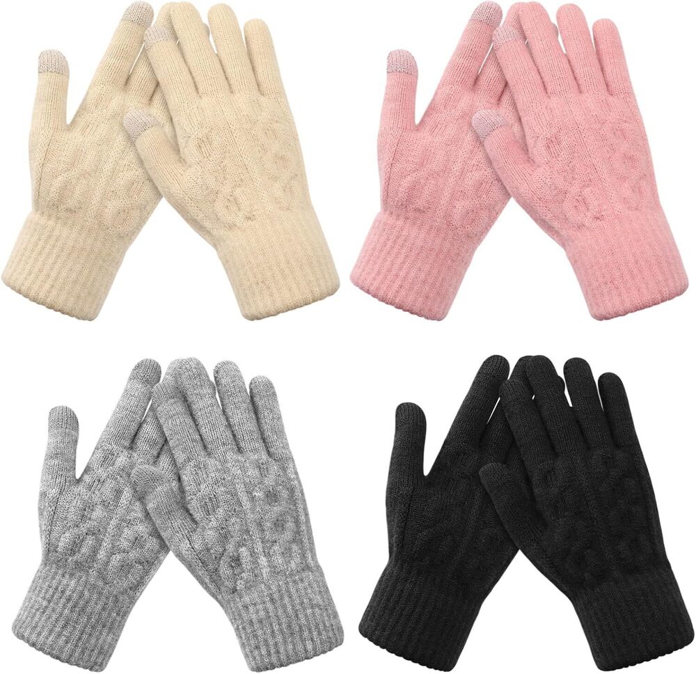 4 Pairs Winter Gloves for Women Knit Warm Lining Touchscreen Glove